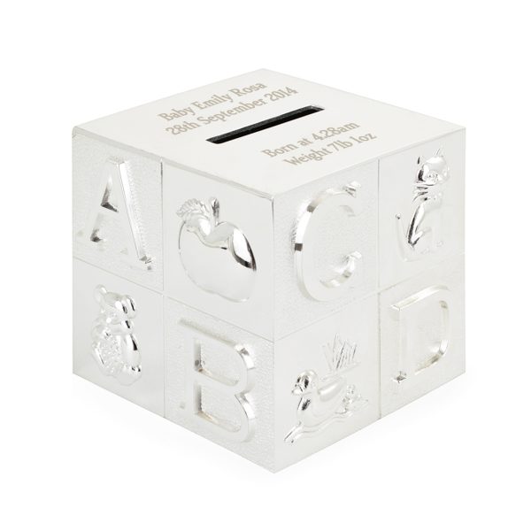 Personalised ABC money box with ABC design and custom message
