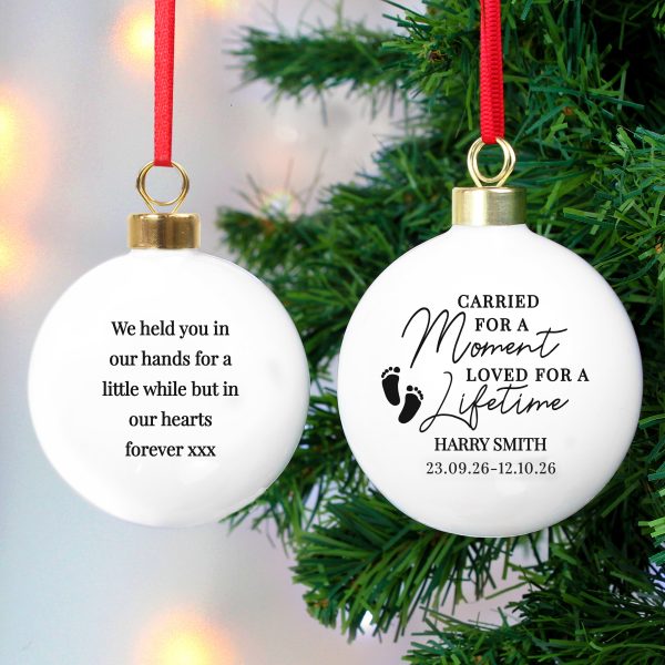Personalised memorial bauble with ribbon and custom text