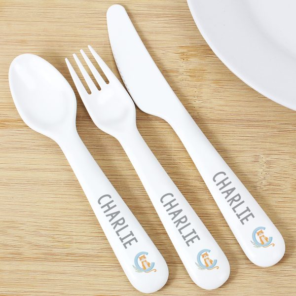 Personalised Animal Alphabet plastic cutlery set with organza gift bag